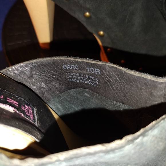 Steve Madden Barc Black Suede Leather Open Toe 5" High Wooden Clog Heels-Sz. 10B - Picture 8 of 10